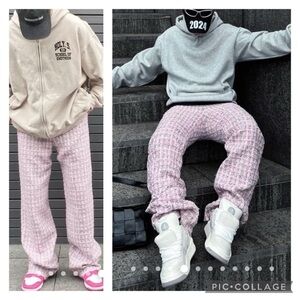 Drew House Men’s Boucle Tweed Relaxed Pants Pink Gray 32